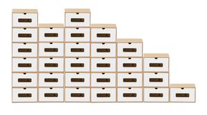 Schubladenbox Pappe 10x mit Sichtfenster stapelbar : Braun, Weiß : 30 Stück