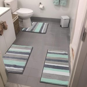 Weich Badematten, Rutschfest Wasser Saugfähige Badezimmerteppich 1.8cm Dicken, Badezimmerteppich Set 3 Teilig