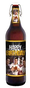 Happy Birthday (Freunde) 1 Liter Flasche Bier mit Bügelverschluss Geschenkidee