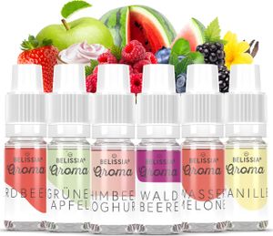 Belissia Lebensmittelaroma Set Fruchtige Vielfalt - 6x10ml Hochdosiertes Aroma - Kalorienfrei, Vegan - Für Speisen, Getränke, Shake, Quark uvm.