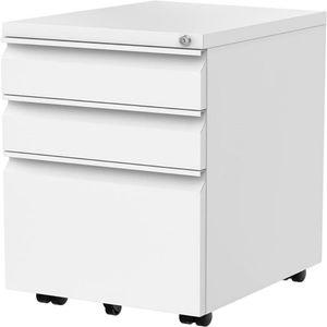 FLEXISPOT Aktenschrank CB32 Rollcontainer, Büroschrank, rollcontainer Schreibtisch mit 3 Schublade für Büro Wohnzimmer & Schlafzimmer,mit Schlüsselschloss und Anti-Kipp-Rad(Schloss)