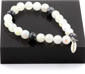 Mondstein + Schneeflockenobsidian Perlenarmband 8 mm