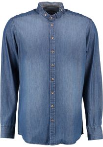 OS Trachten Herren Hemd Langarm Trachtenhemd mit Stehkragen mit Riegel Kykura, Größe:49/50, Farbe:marine