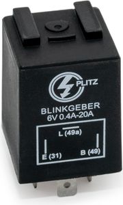 Elektronischer Blinkgeber 6V - PLITZ - 3-poliger Anschluß (31, 49, 49a) mit Haltewinkel + Massekabel