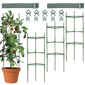 Speed 3 Stück Tomaten Rankhilfe,Pflanzenhalter, Rankhilfe Pflanzen 120CM Mit Verbindungsstange 10 Clips und Bändern
