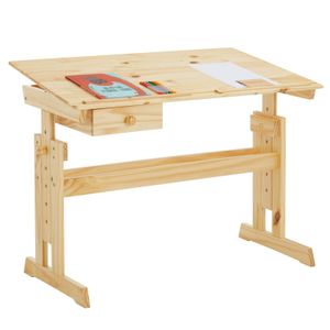 Kinderschreibtisch FLEXI mit Kippfunktion und Höhenverstellung, praktischer Schreibtisch aus massiver Kiefer in natur