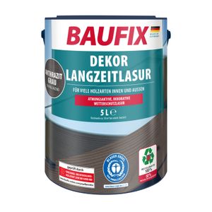 BAUFIX Dekor Langzeitlasur anthrazitgrau seidenmatt, 5 Liter, Holzlasur