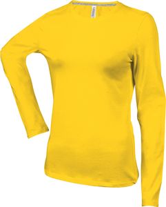 Kariban Damen Langarmshirt T-Shirt Longsleeve Shirt Baumwolle Rundhals, Größe:S, Farbe:Gelb