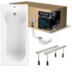 'aquaSu® Komplettset Acryl-Badewanne 180 x 80 cm | mit integriertem Duschbereich | Körperform | höhenverstellbare Wannenfüße | Excenter-Ablaufgarnitur | Badewannen-Set | Weiß | 83208 3