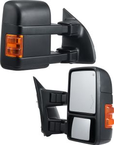Lusterko holownicze SucceBuy, para lewe i prawe do 2008-2016 Ford F250 F350 F450 F550, podgrzewane elektrycznie z kierunkowskazem, płaskie i wypukłe szkło, składane teleskopowo, czarne.