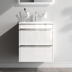 Waschbeckenunterschrank Hängend mit Waschbecken, Badmöbel Set für Badezimmer & Gäste-WC, Waschtischunterschrank mit 2 Schubladen, 55 cm, Weiß glänzend