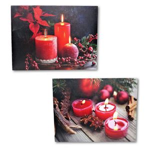 LED Wandbilder 2 Stück rote Kerzen Bilder  beleuchtet 40 x 30 cm