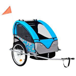 vidaXL 2-in-1 Kinder Fahrradanhänger & Kinderwagen Blau und Grau