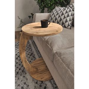 Moderner Beistelltisch mit Rollen Kaffeetisch Couchtisch Sofatisch Holz Rund Beige Rolltisch