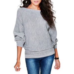 Damen Lose Sweatshirt Rundhals Strickpullover T-Shirt Pullover,Farbe: Grau,Größe:XL