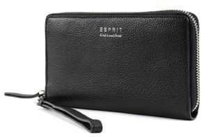 ESPRIT Leder Geldbörse Classic Phone Zip Clutch Black schwarz