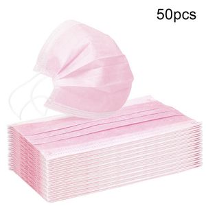 3 Schichten 50x Mundschutz, Einweg-Atemschutzmasken, Hygieneschutzmasken, 17,5x9,5 cm Rosa