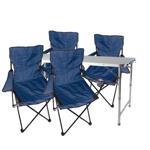 5-teiliges Campingmöbel Set blau Tisch höhenverstellbar+Stühle