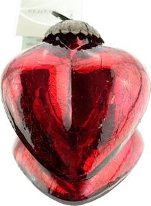 Weihnachtskugel Craquelé Optik in Herzform Rot 7,5 cm - Glas