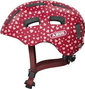 ABUS Fahrradhelm Youn-I 2.0 - mit Licht für Kinder, Jugendliche und junge Erwachsene - für Mädels und Jungs - Rot mit Herz-Muster, Größe S