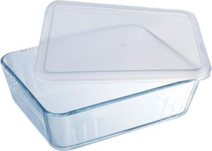 Pyrex 242P000 Obdĺžniková nádoba na varenie a mrazenie s plastovým viečkom, sklo, 1,5 l