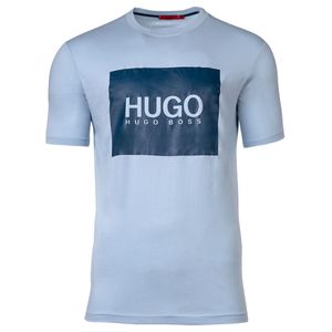HUGO Herren T-Shirt - DOLIVE214, Rundhals, 1/2-Arm, Logo-Print, Baumwolle Hellblau M