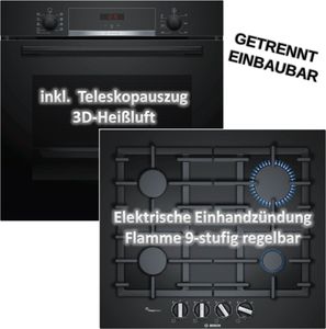 Backofen HBA534EB0 Teleskopauszug + Gas-Kochfeld PPP6A6B90 autark 60cm EEK A