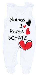 TupTam Unisex Baby Strampler mit Spruch I love Mum and Dad, Farbe: Weiß - Mamas Papas Schatz, Größe: 74