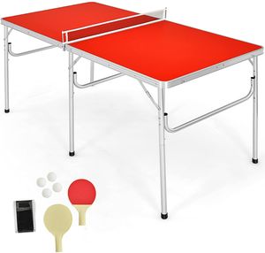 COSTWAY Tischtennisplatte mit Netz, 2 Schlägern und 2 Bällen, Tischtennistisch klappbar, Tischtennis Platte mit Griff, Campingtisch Metallrahmen 152,5 x 76 x 76 cm