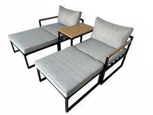 greemotion 5-tlg. Aluminium Outdoor-Set Retiro mit 2 Sesseln, 2 Fußhockern und einem Tisch