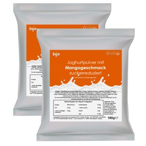bijo Joghurtpulver mit Geschmack 2er Set - Mango zuckerreduziert - Joghurtpulver zum Selbermachen (ergibt 2 kg Joghurt) - Joghurtpulver für Joghurtbereiter - 180g Joghurtpulver je Sachet