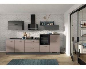 IMPULS Küchenzeile PESCE 320 cm Frontfarbe cappuccino matt Korpusfarbe graphit montiert Variante rechts