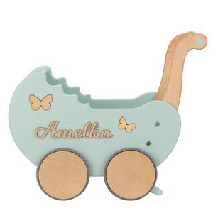 TUKUTUK / Puppenwagen mit Personalisiert Name für Kinder - Spielzeug Holz ab 12 monaten - Holzpuppenwagen Kinderspielzeug Light Rainbow Mint