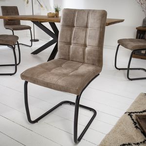 Industrial Freischwinger Stuhl MODENA vintage taupe mit Ziersteppung Esszimmerstuhl Stuhl