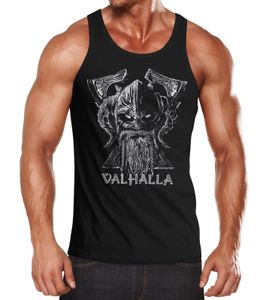 Herren Tank-Top Bedruckt Valhalla Wikinger Odin Wotan Axt Print Muskelshirt Muscle Shirt Neverless® schwarz 3XL