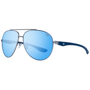 BMW - Sonnenbrille für Herren BW0014 - Tropfenform, Farbe mattes helles Ruthenium, Gläsern farbe  blau verspiegelt
