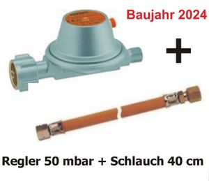 Druckregler für Caravan / Wohnmobil 50 mbar + Schlauch 40 cm, Gas Wohnwagen 2024