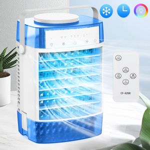 Mini Klimaanlage 4 in 1,Klimagerät Tragbar Leise,Ventilator mit Wasserkühlung 2 Modi 3 Geschwindigkeiten Timer RGB-Licht für Zimmer Camping,Blau