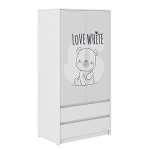 Mirjan24 Kleiderschrank Soniko B-9, Schrank für Kinderzimmer, Babyzimmer, Praktisch Kindermöbel (Farbe: Weiß + Weiß Teddybär)