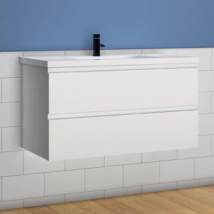 Badmöbel Set 100cm Badezimmer Waschtisch mit Unterschrank Weiß Matt