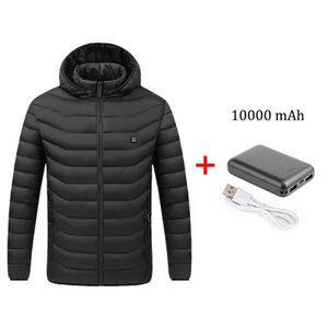 Electric Thermal USB gepolsterte Mantel (Mit Powerbank) beheizte Hoodie Jacke Body Warmer Winter,Farben:Schwarz,Größe:XL