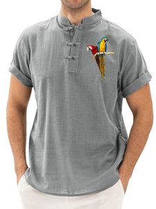 Männer Kurzarm Sommertimen Sport Vogelprint T -Shirts lässig Henley Neck Bluse,Farbe:Grau,Größe:Xl