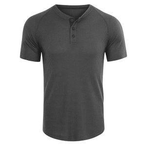 Männer Casual Pullover T-Shirt Tops Kurzarm Rundhalsausschnitt Knopf Lose Tops Bluse,Farbe: Grau,Größe:S