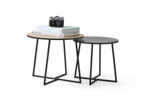 LIFA LIVING 2er Set runde Beistelltische aus MDF Holz und Metall in schwarz und braun, 2x Stilvolle Beistelltische im modernen Design, 2er-Set Couchtische