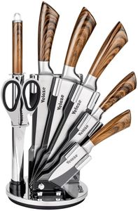 Velaze Messerblock Messer Set 8-teilig, Küchenmesser Set aus Edelstahl, mit Kochmesser Fleischmesser Brotmesser Küchenschere Wetzstahl, Ergonomischer Griff