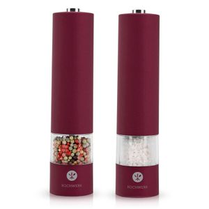 2er Set KOCHWERK Elektrische Salz- & Pfeffermühle mit Licht Bordeaux Keramikmahlwerk Salzmühle Gewürzmühle