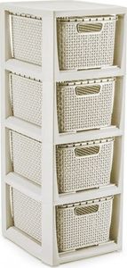 Komoda Rattan - 4 košíky antická biela