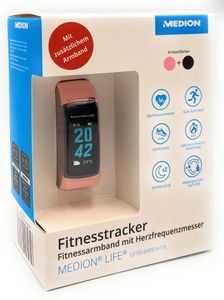 Medion LIFE S3780 Fitnesstracker, Fitnessarmband mit Herzfrequenzmesser, rosa und schwarz
