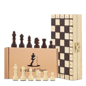 Schachspiel schach Schachbrett Holz hochwertig - Chess board Set klappbar mit Schachfiguren für Kinder und Erwachsene 20 X 20 cm