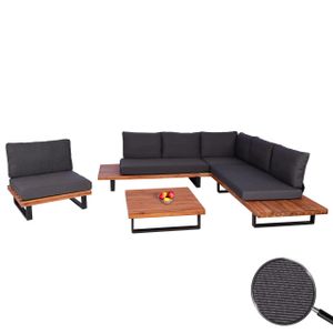Garten-Garnitur mit Sessel MCW-H54, Lounge-Set Sofa, Spun Poly Akazie Holz MVG Aluminium  braun, Polster dunkelgrau